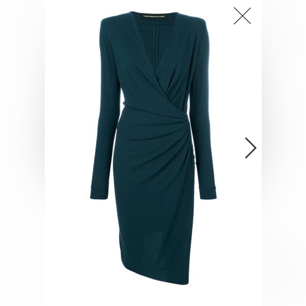 Alexandre Vauthier Gathered Detail Midi Dress in Petrol (Dark Teal)